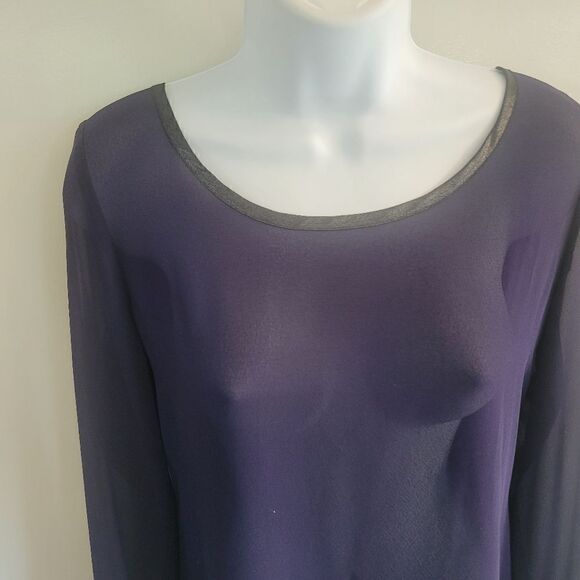 Tory burch sheer royal purple blouse with metallic accents & buttons up the back - Picture 6 of 10